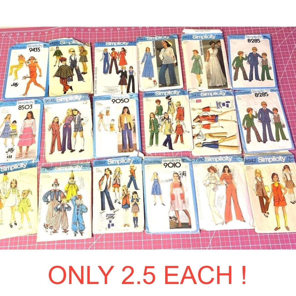 Vintage Simplicity Sewing Patterns Lot (18) 70's Kids & Teens Retro Outfits